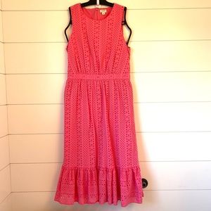 NWOT J. Crew pink eyelet dress (size 6) with ruffle hem